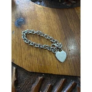 Silver Played Heart Charm Bracelet